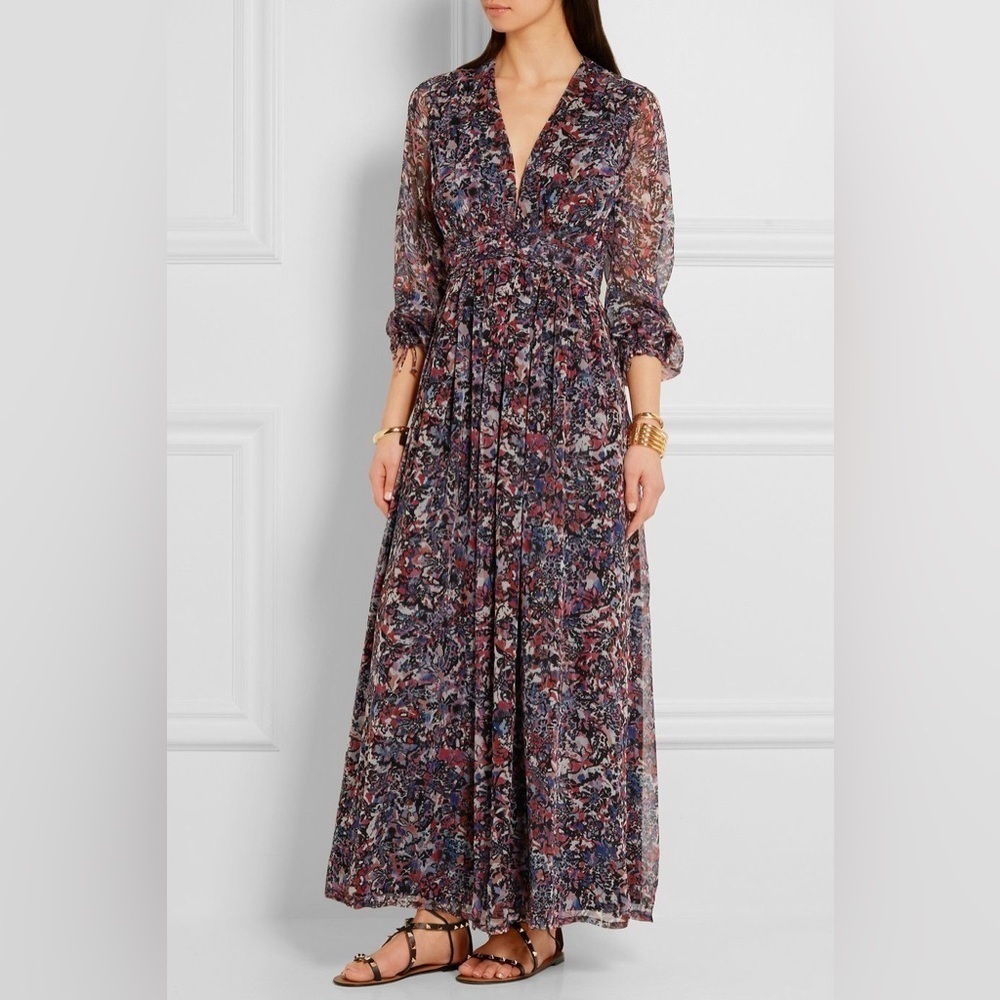 IRO multicolor Kimie Printed Silk chiffon Maxi Dress Size 42 Sheer v neckline